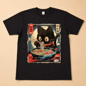 tee shirt premium fan art chat ramen japonais – style ukiyo e