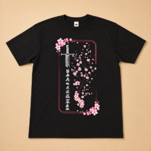 tee shirt premium fan art noir Épée & fleurs de cerisier