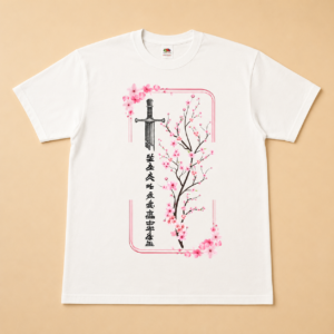 tee shirt premium fan art blanc Épée & fleurs de cerisier