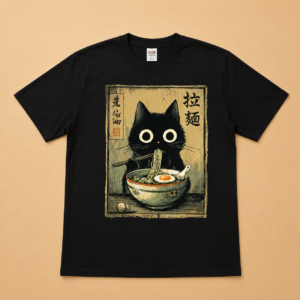 tee shirt premium fan art chat ramen japonais
