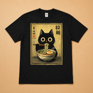 tee shirt premium fan art chat ramen nouille japonais