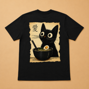 tee shirt premium fan art chat ramen oeuf japonais