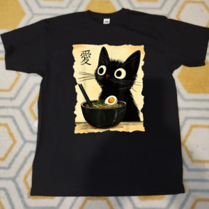 tee shirt premium fan art chat ramen oeuf japonais