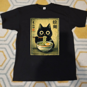 tee shirt premium fan art chat ramen oeuf japonais