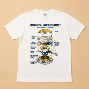 t shirt blanc premium "mechanical watch movement because quartz is cheating"